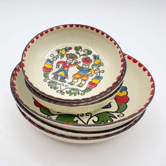 Greek Enamelware Plates Dishes Hand Painted Set Of Six Moissiadis Signed - Picture 11 of 12